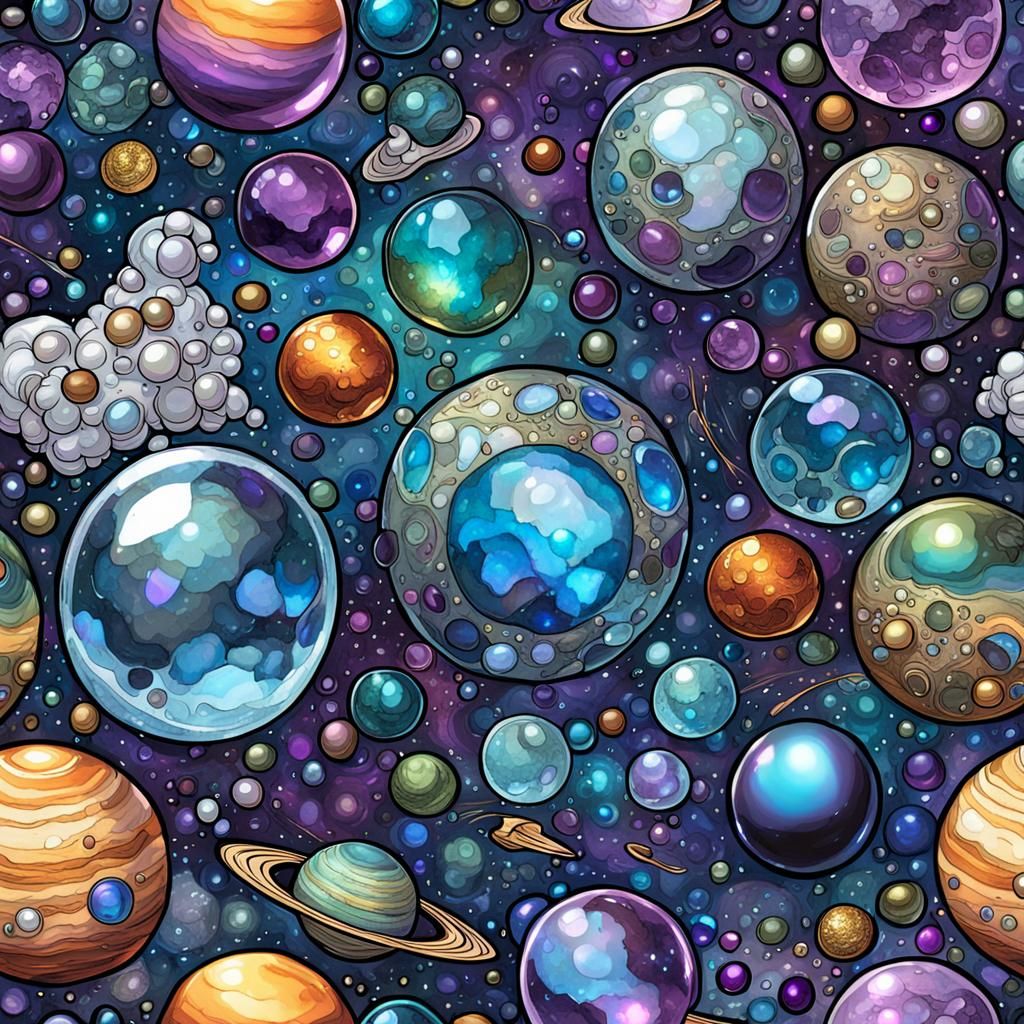Rainbow Bubbles and Gemstones in Comic Book Style
