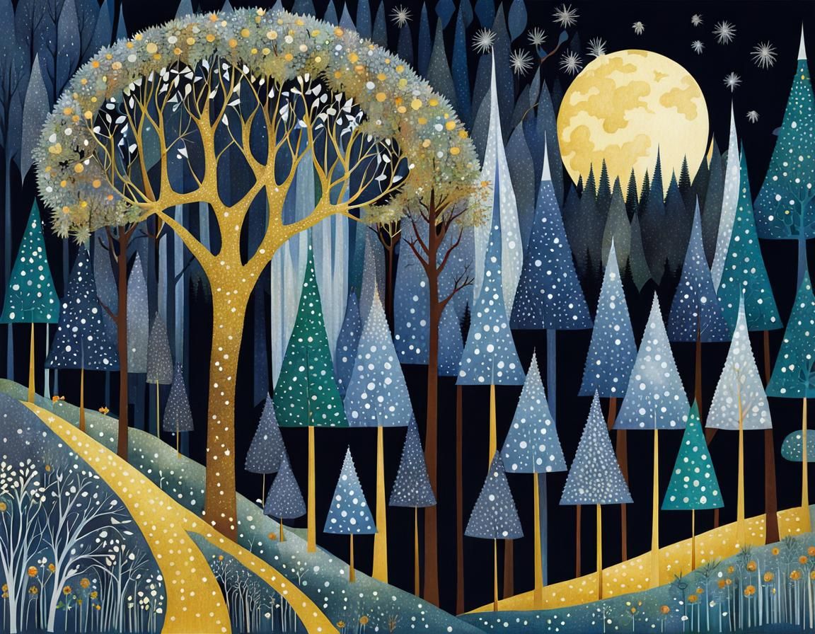 Enchanted Shattered Forest in Golden Age Illustration Style