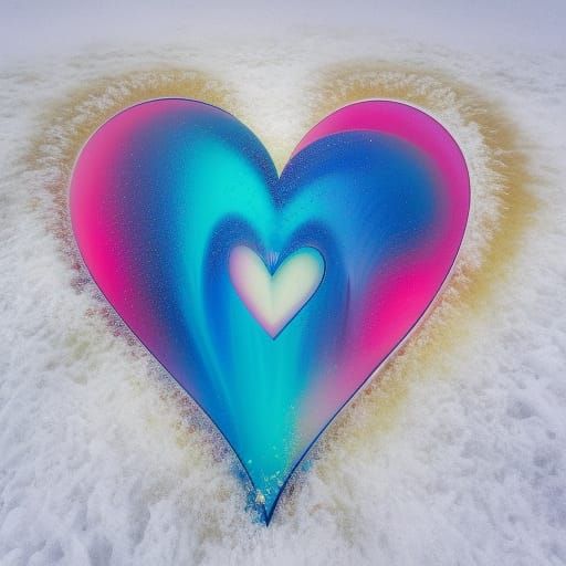 Crystal Hearts on Snow in Graffiti Art Style