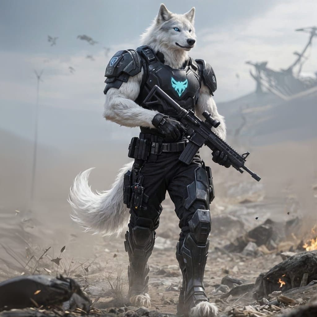 Anthropomorphic Wolf Leader in Elite Power Armor