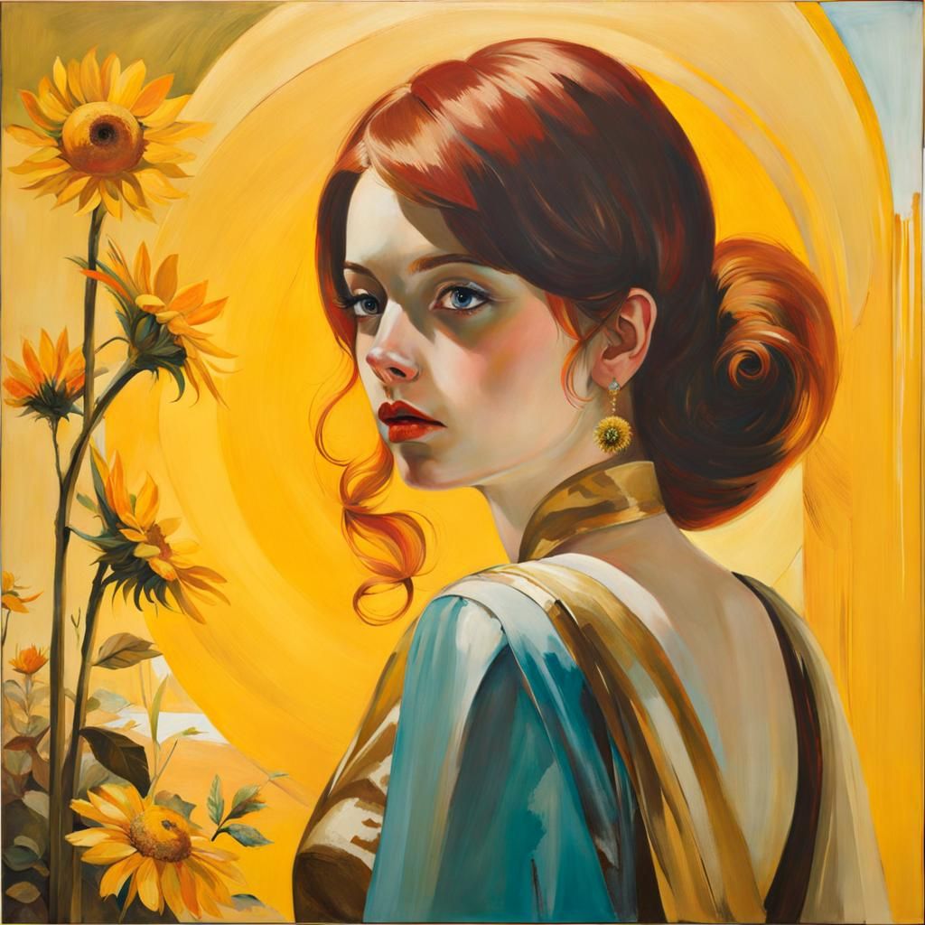 Intense Portrait of Girl in Mixed Painting Styles