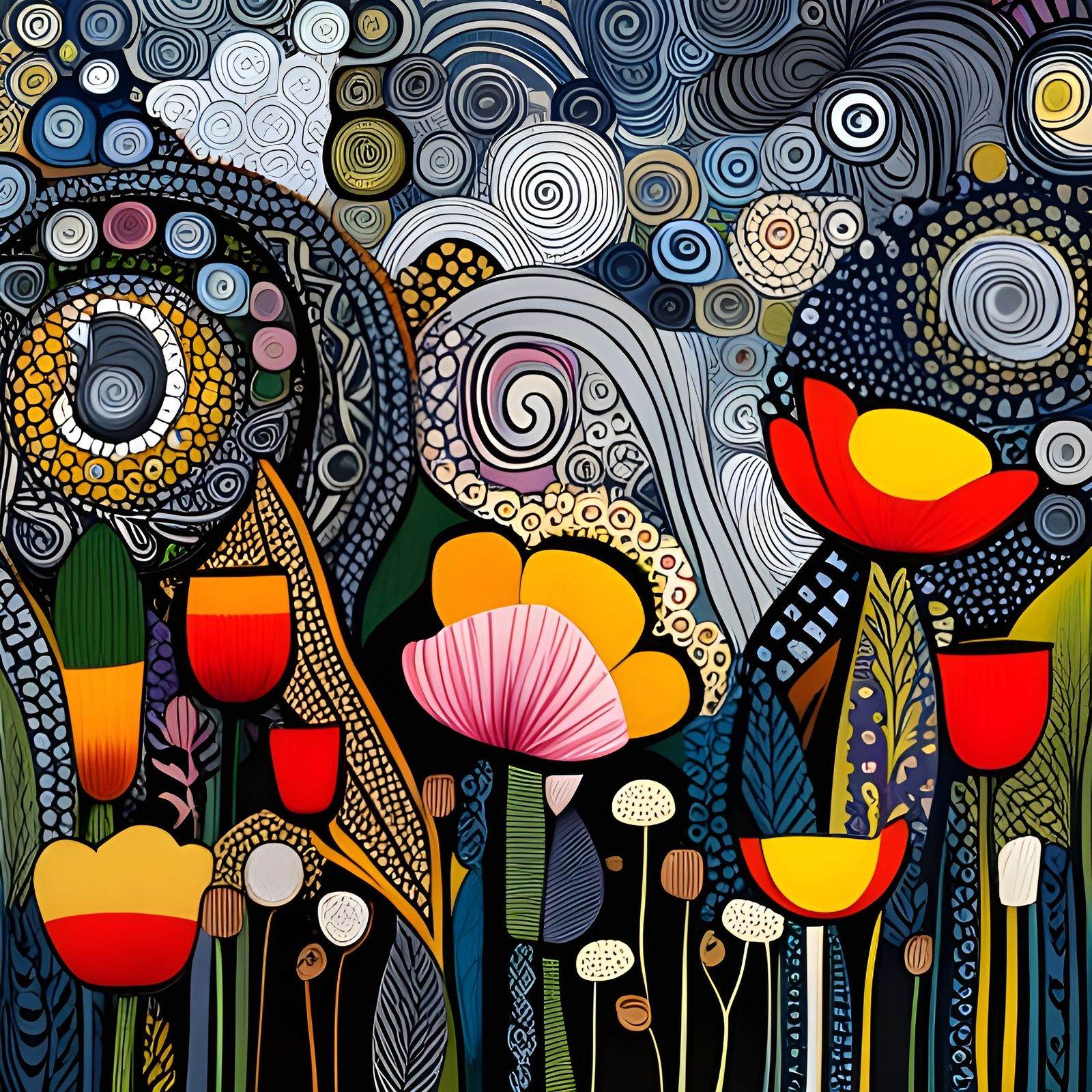 Colorful Meadow Ecosystem in Mixed Media Style