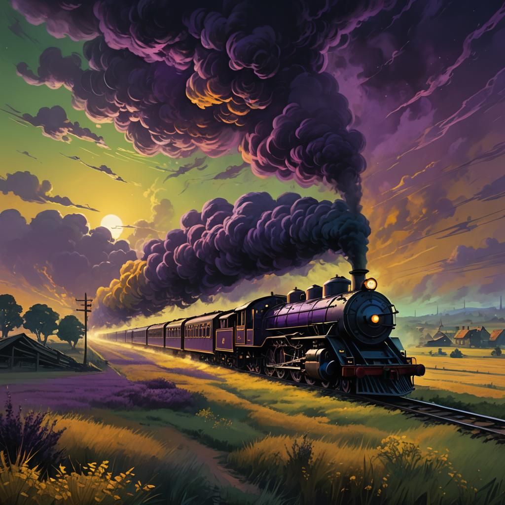 Ghost Steam Train Soaring in Dark Fantasy Art