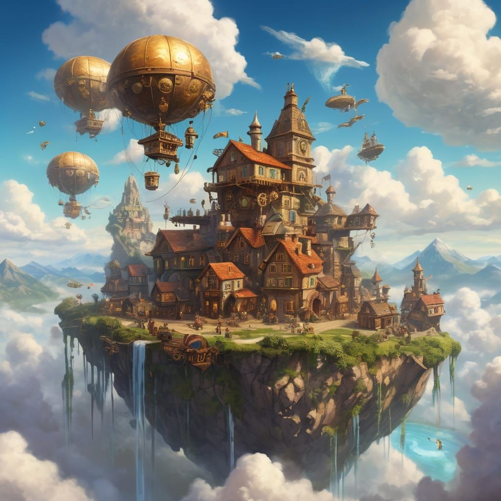 Majestic Steampunk Floating City on a Celestial Turtle
