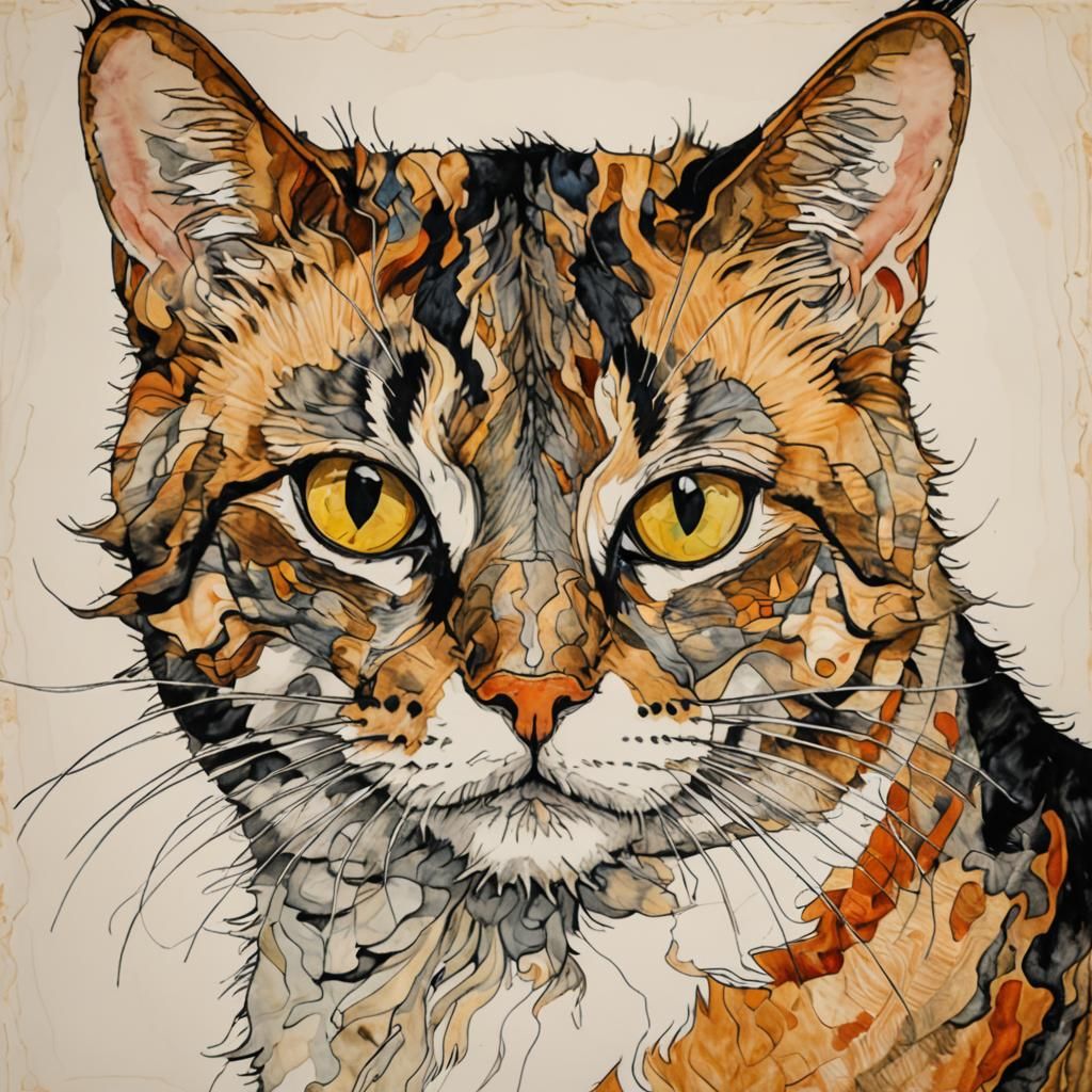 Elegant Cat Portrait in Organic Line Drawing Style