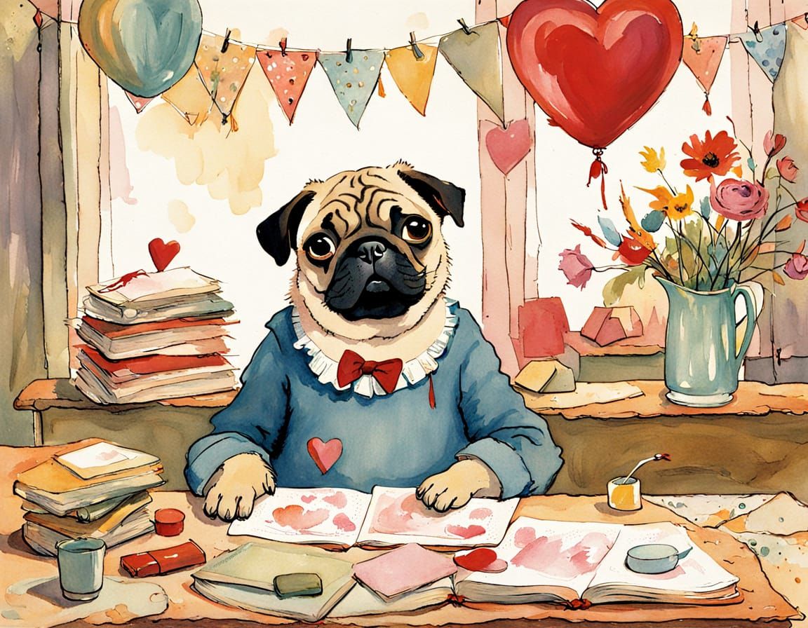 Pug Creates Whimsical Valentine's Day Cards in Cozy Craft St...