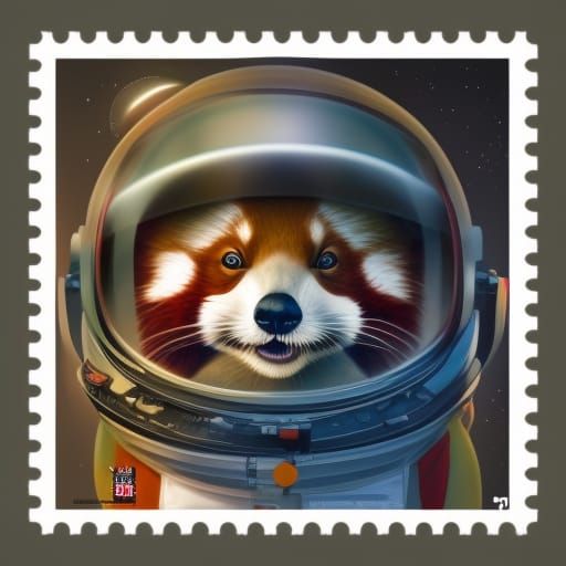 Red Panda Astronaut Postage Stamp in 3D