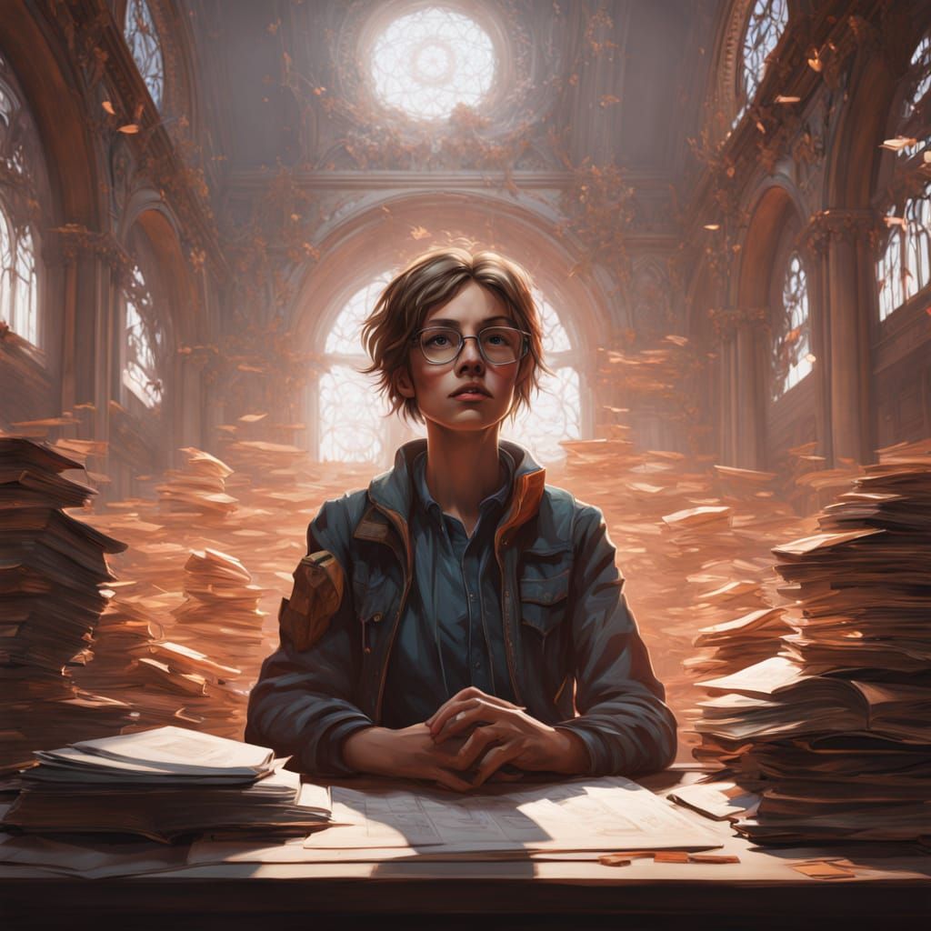 Frustrated Editor Portrait in Art Nouveau Style