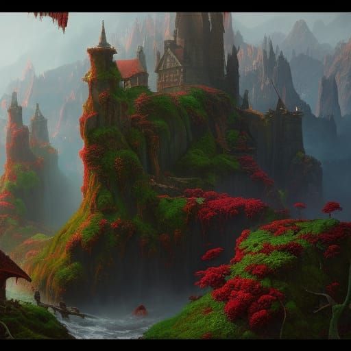 Detailed Matte Painting of Apple Falling From Tree