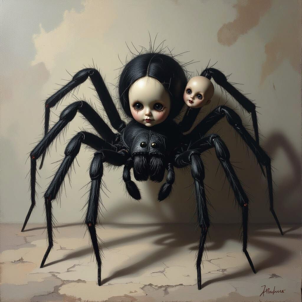 Macabre Spider-Doll Hybrids in Dark Gothic Style