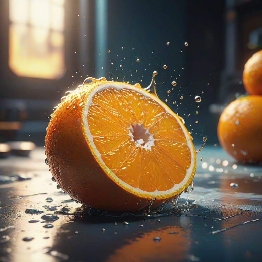 Hyper-Realistic Oil Painting of a Ripe Orange with Metallic ...