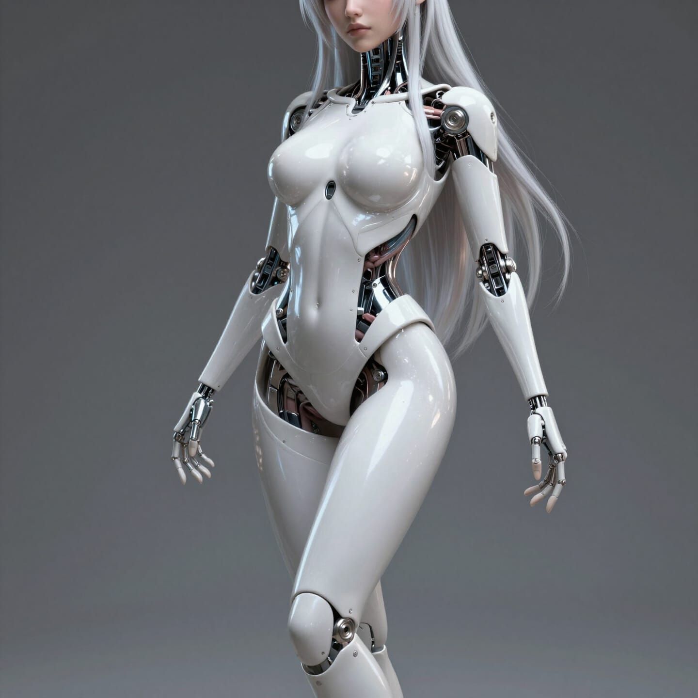 Hyperrealistic Cyborg Woman with Integrated Metallic Parts