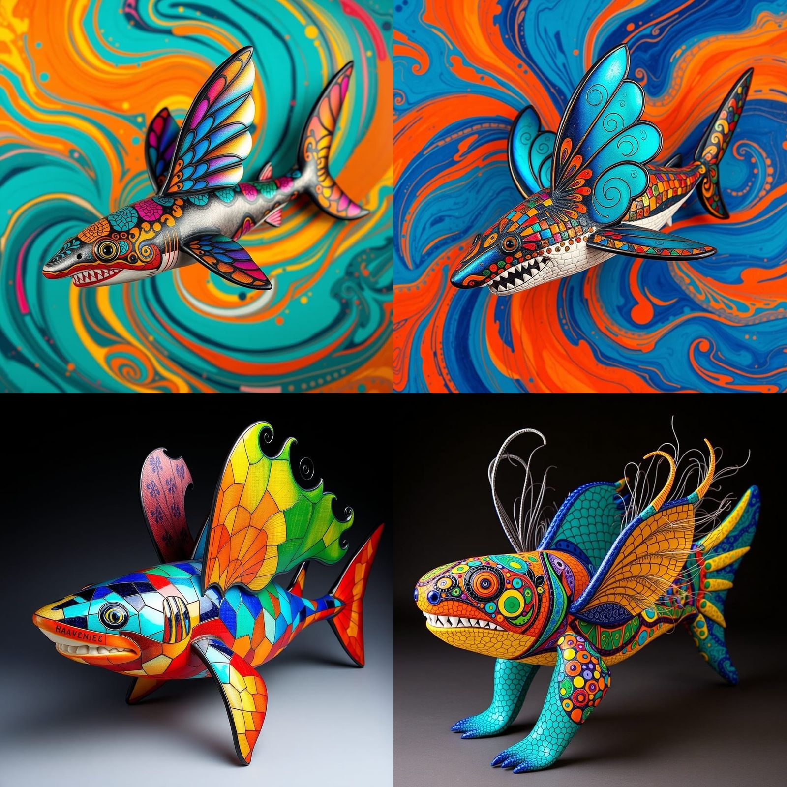 Winged Land Shark Alebrije Abstract Art
