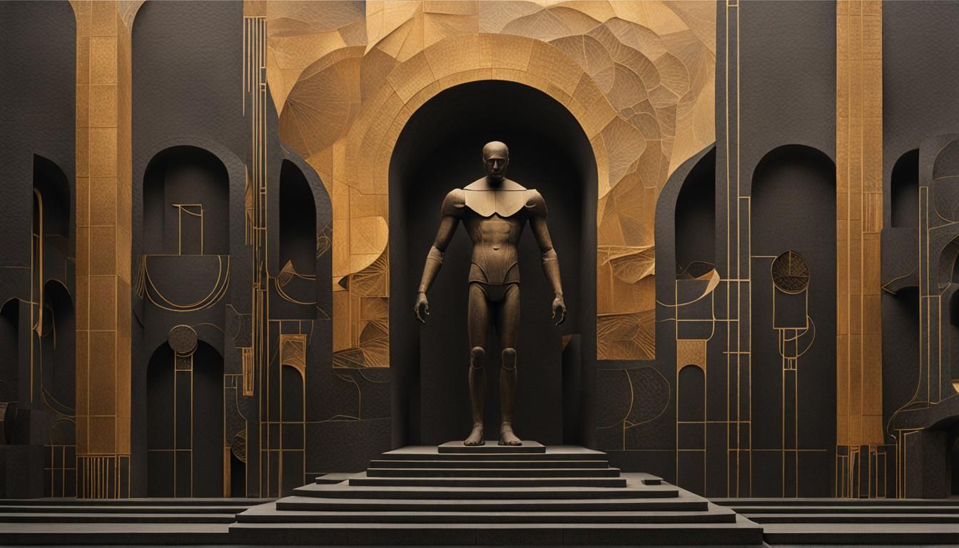 Matte Torso with Architectural Elements in Brown and Gold