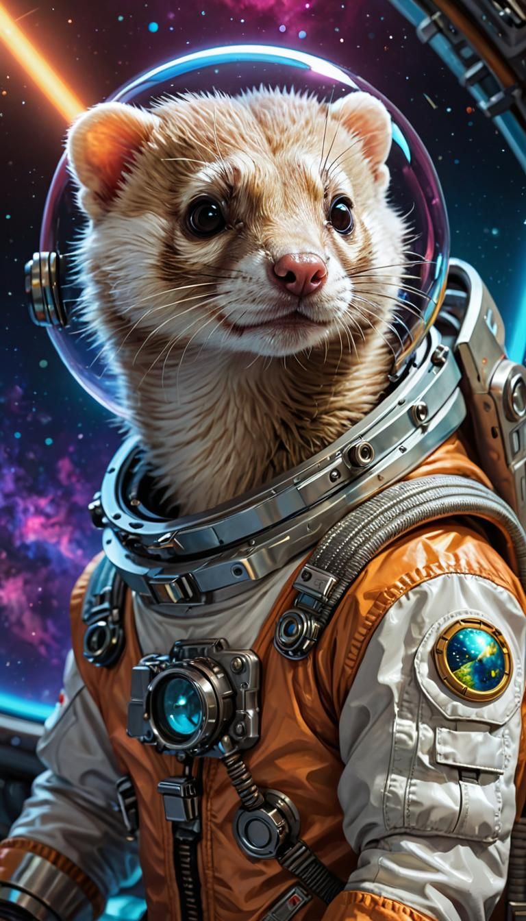 Ferret Astronaut in Retro 80s Futuristic Style