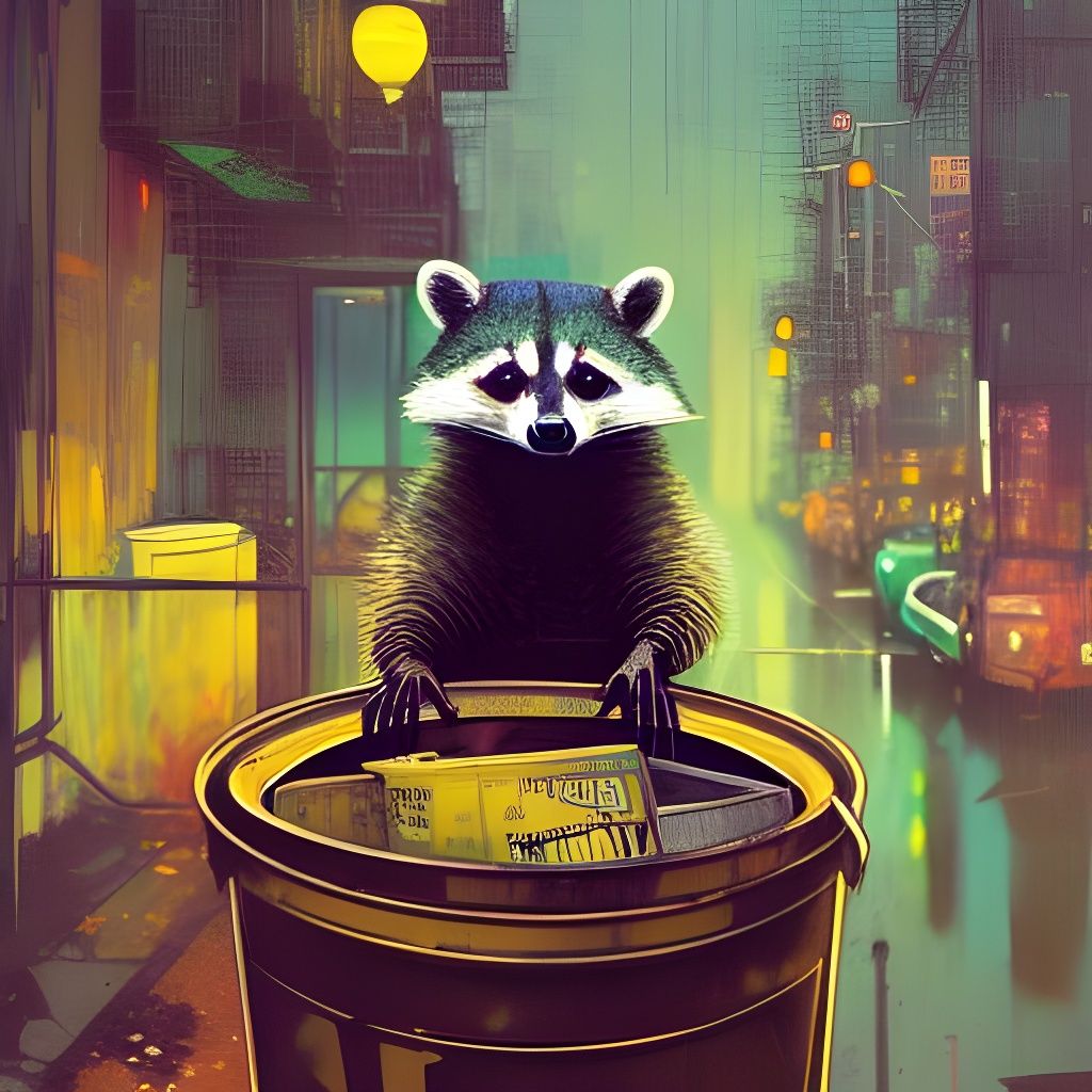 Detailed Raccoon in Trash Can: Album Cover Art