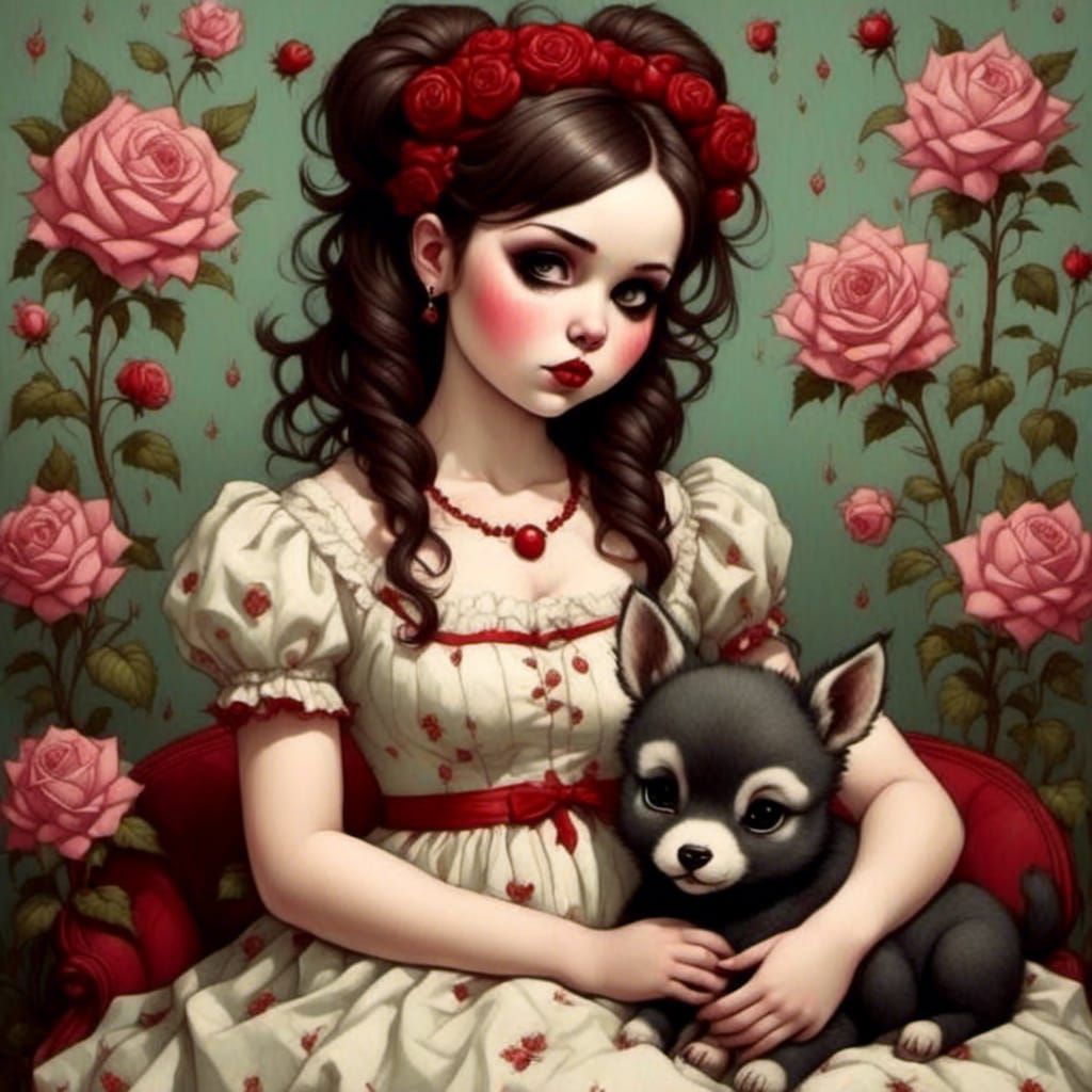 Wolf and Lamb in Mark Ryden Style