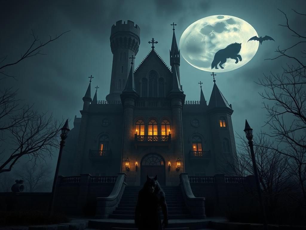 Dark Haunted House with Werewolf, 3D Game Cinematic