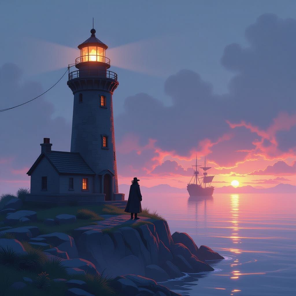 Lighthouse Island at Dawn in 3D Anime Style