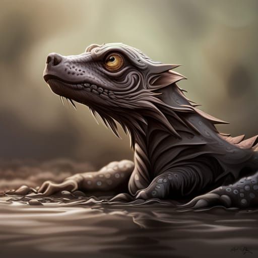 Little dragon in mud