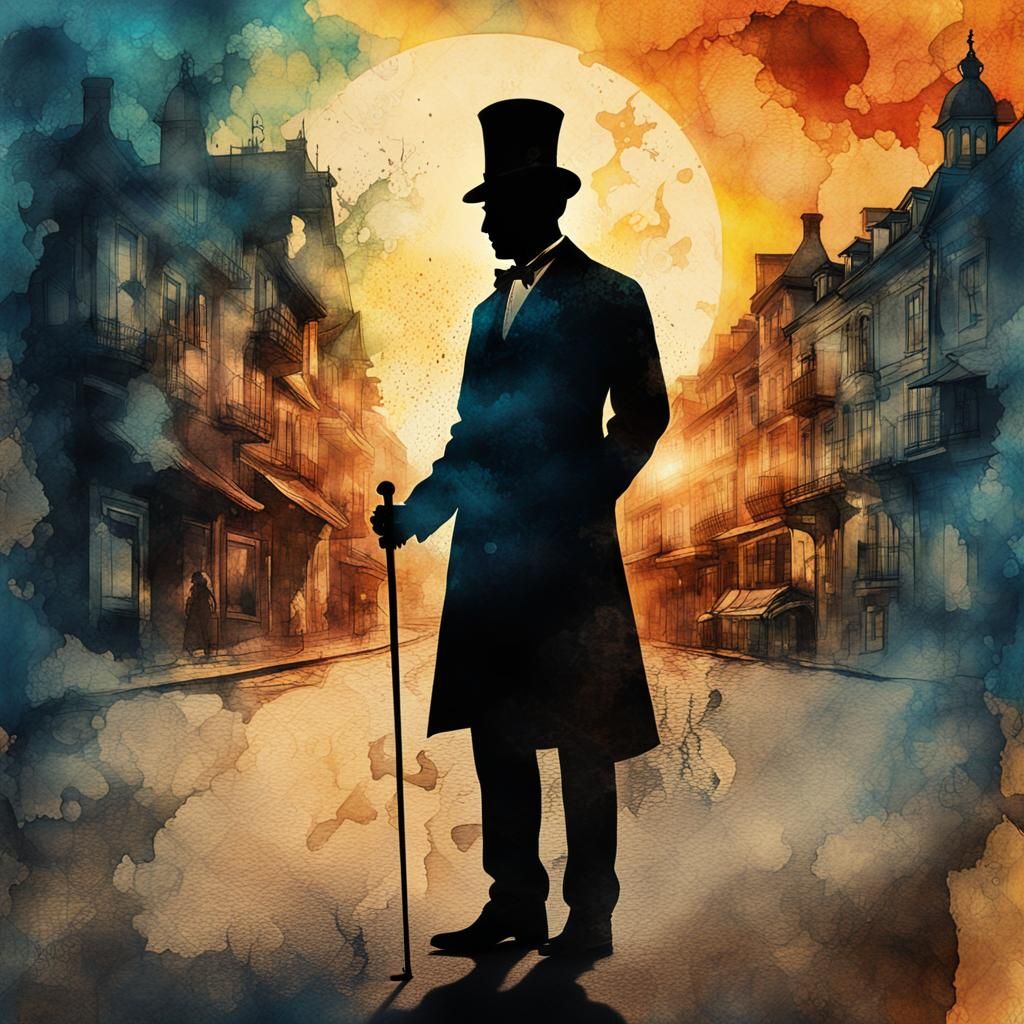 Steampunk Silhouette in Double Exposure Ink Painting