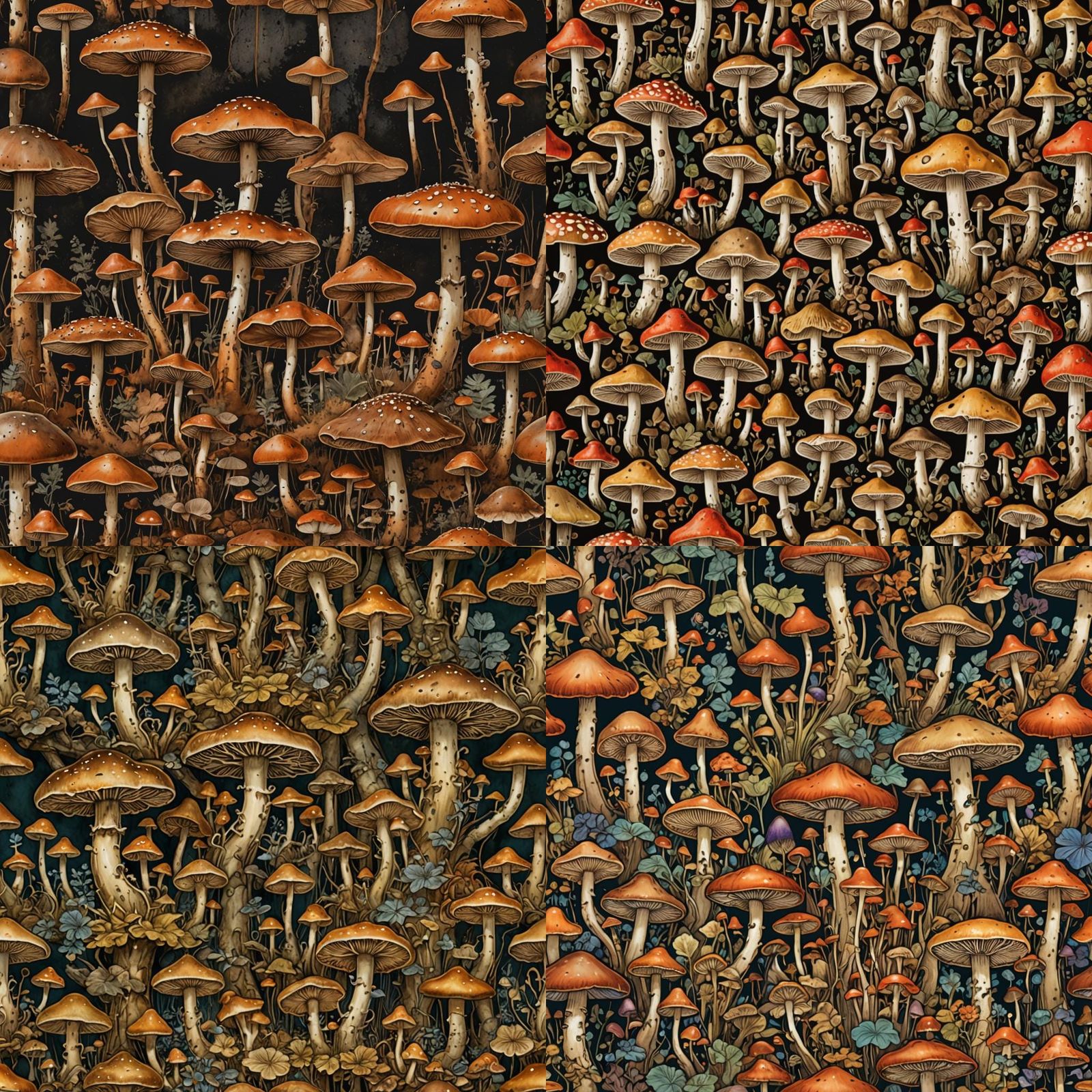 Mushroom Varieties in Professional Illustration Style