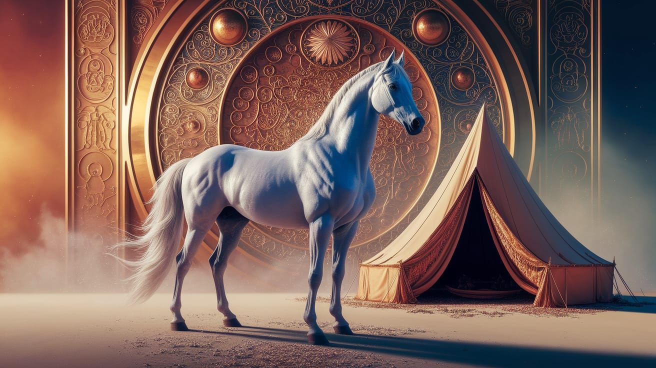 Elegant Arabian Horse in Art Nouveau Silk Art
