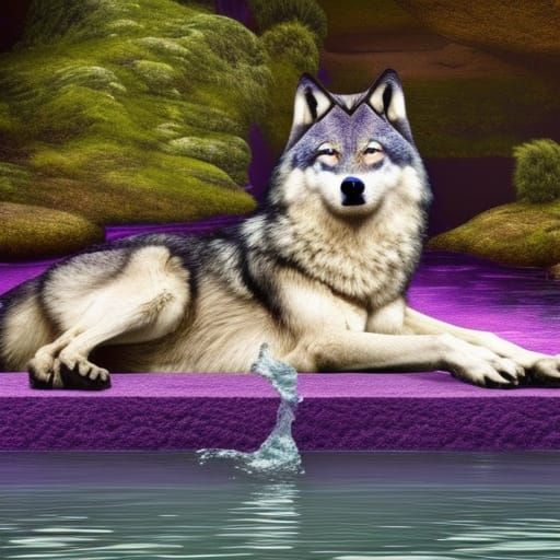 Wolf at Waterside: Detailed Matte Painting