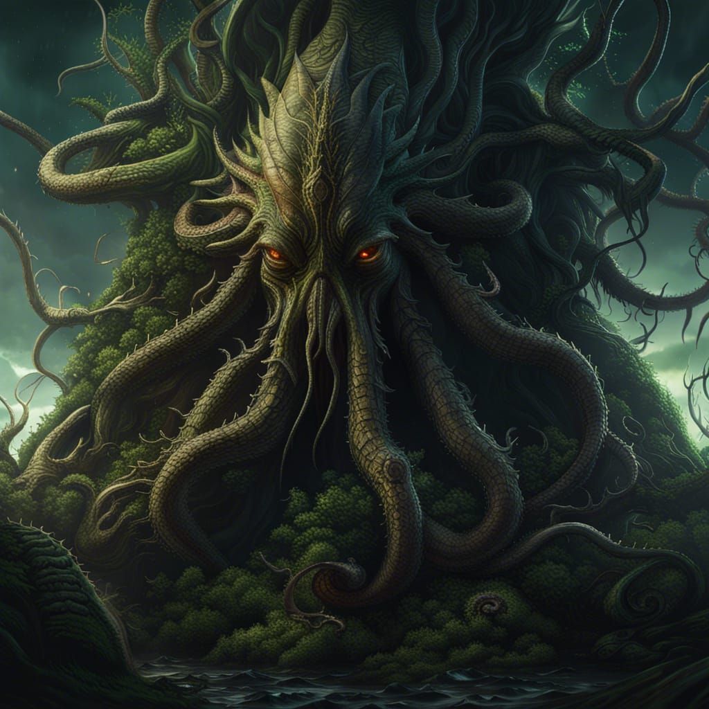 Lovecraftian Plant Elder Thing in Dark Fantasy Style