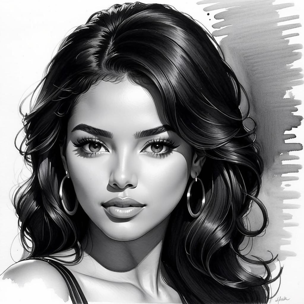 Latina Woman: Pencil and Ink Portrait