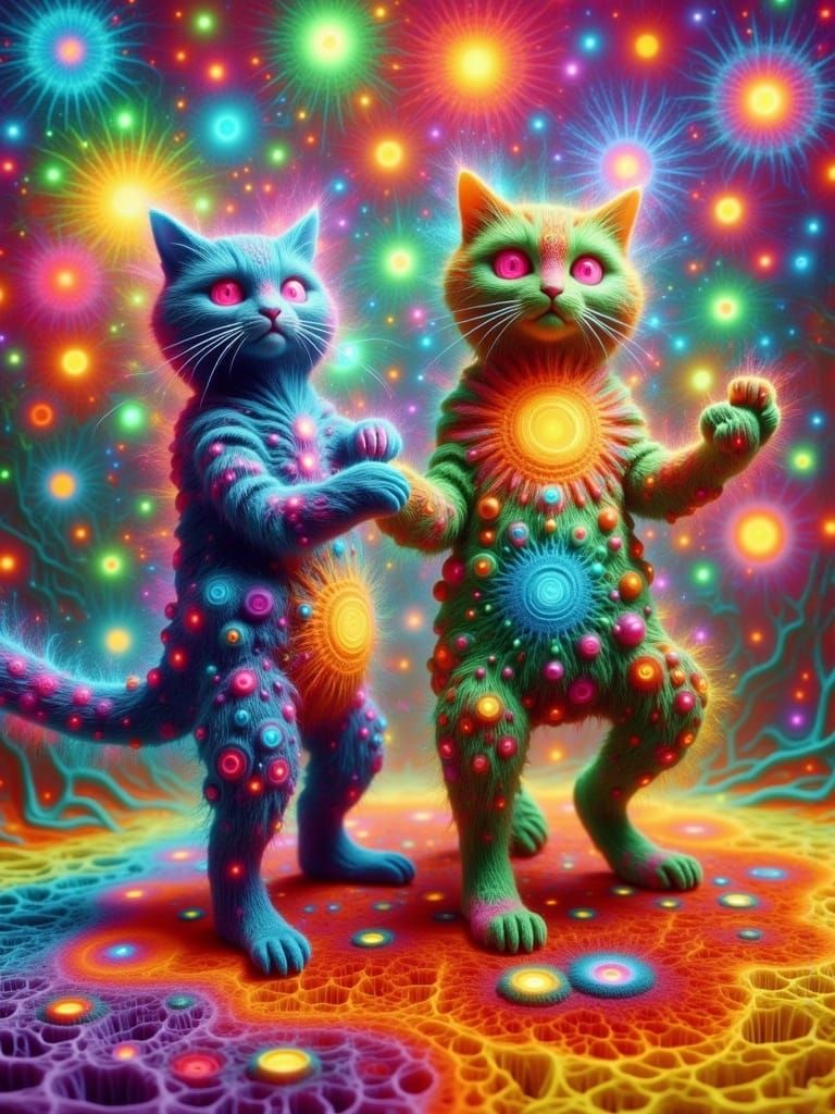Psychedelic Cats Dancing at Fantasy Castle