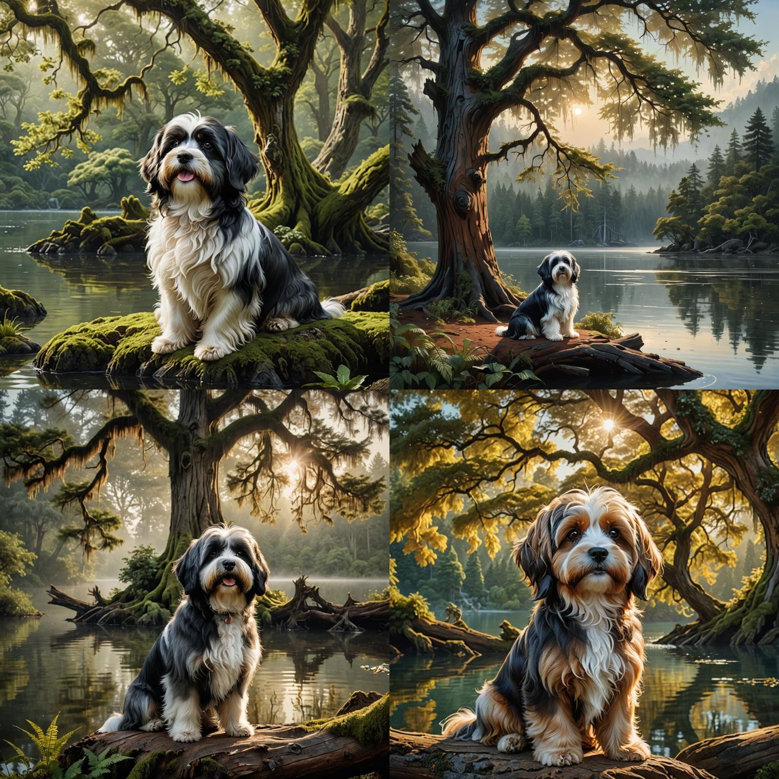 Redwood Tree and Havanese Dog in Detailed Fantasy Art