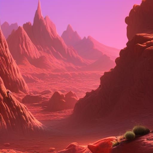 Alien Desert Landscape with Mountains in Matte Painting Styl...