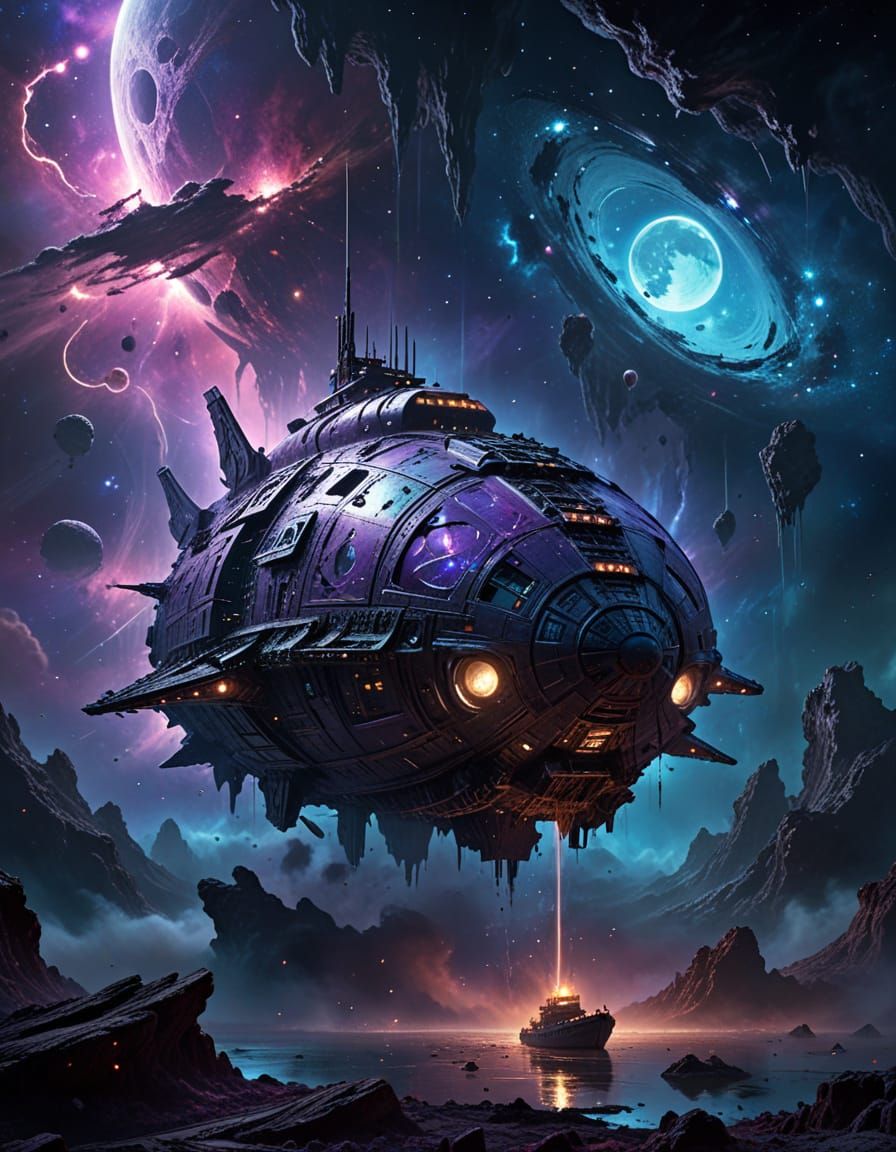 Colossal Ancient Spaceship in Cosmic Void Digital Painting