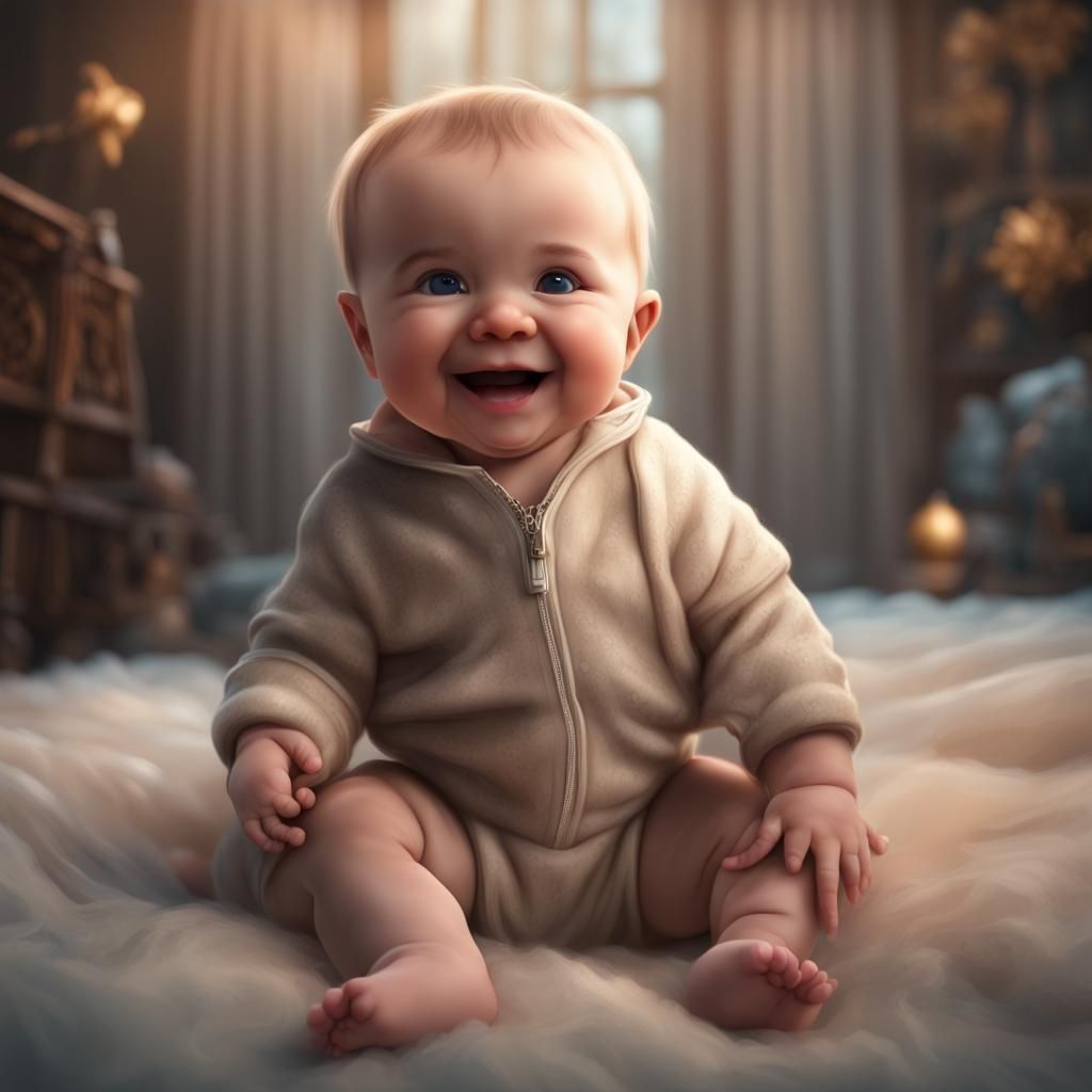 Adorable Smiling Baby in Detailed Digital Painting