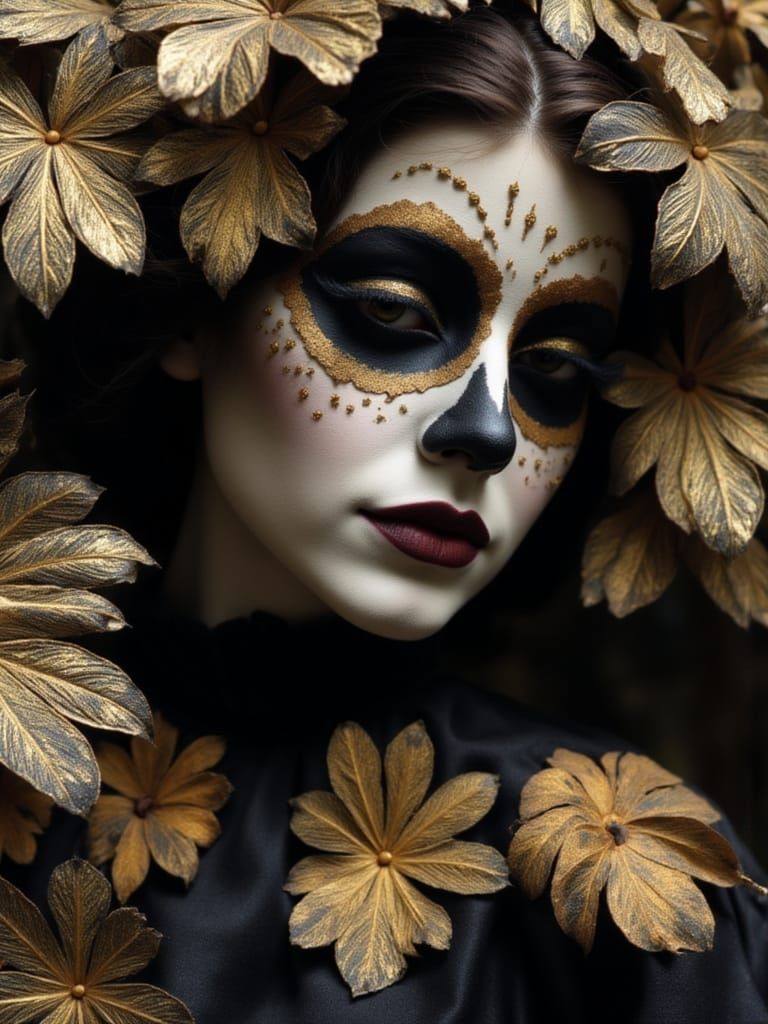 Dia de los Muertos Woman with Psychedelic Gilded Foliage
