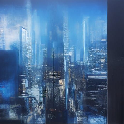 Cyberpunk Cityscape Under Neon Blue Skies