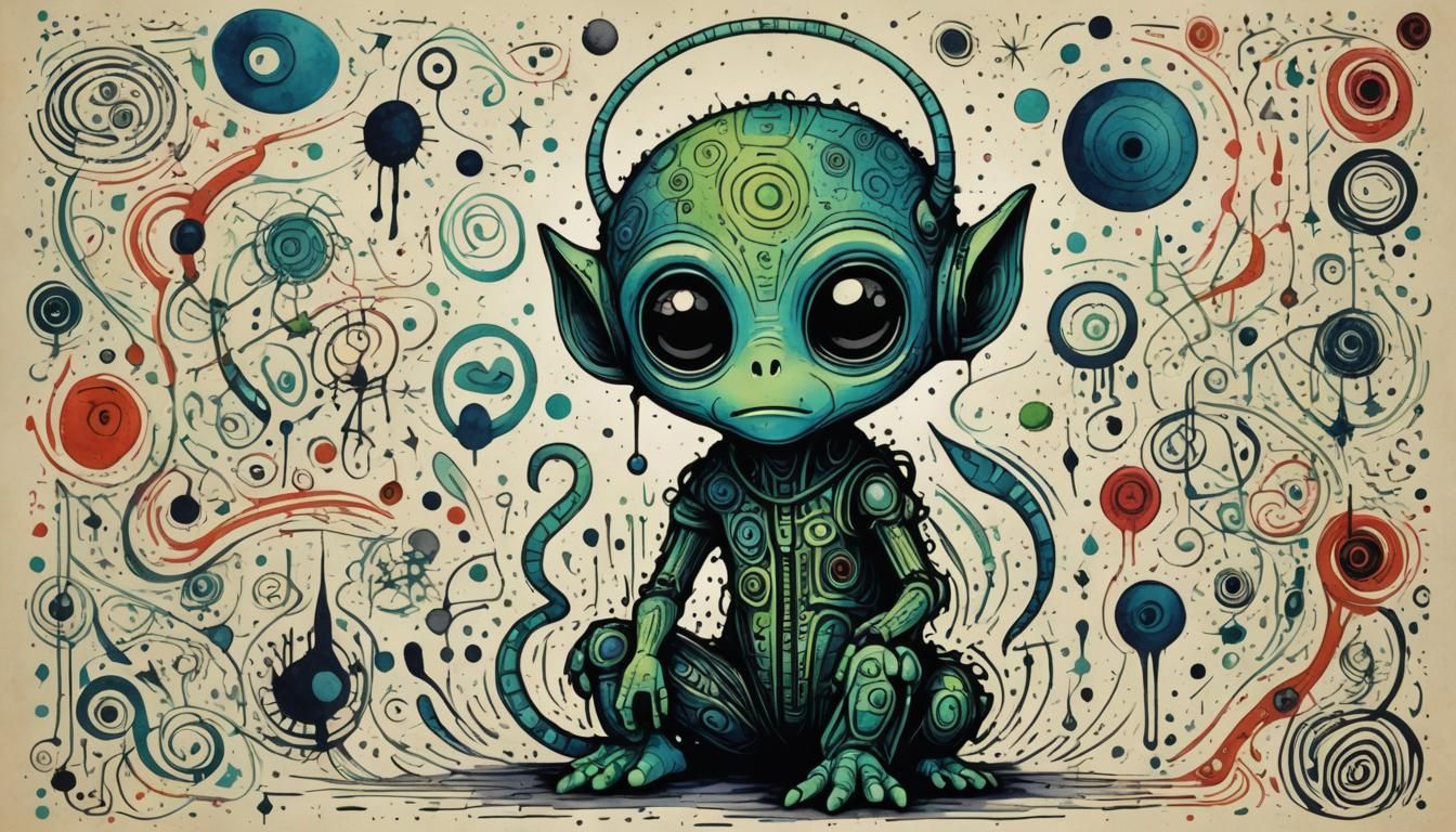 Symbolic Alien Poster in Colored Ink