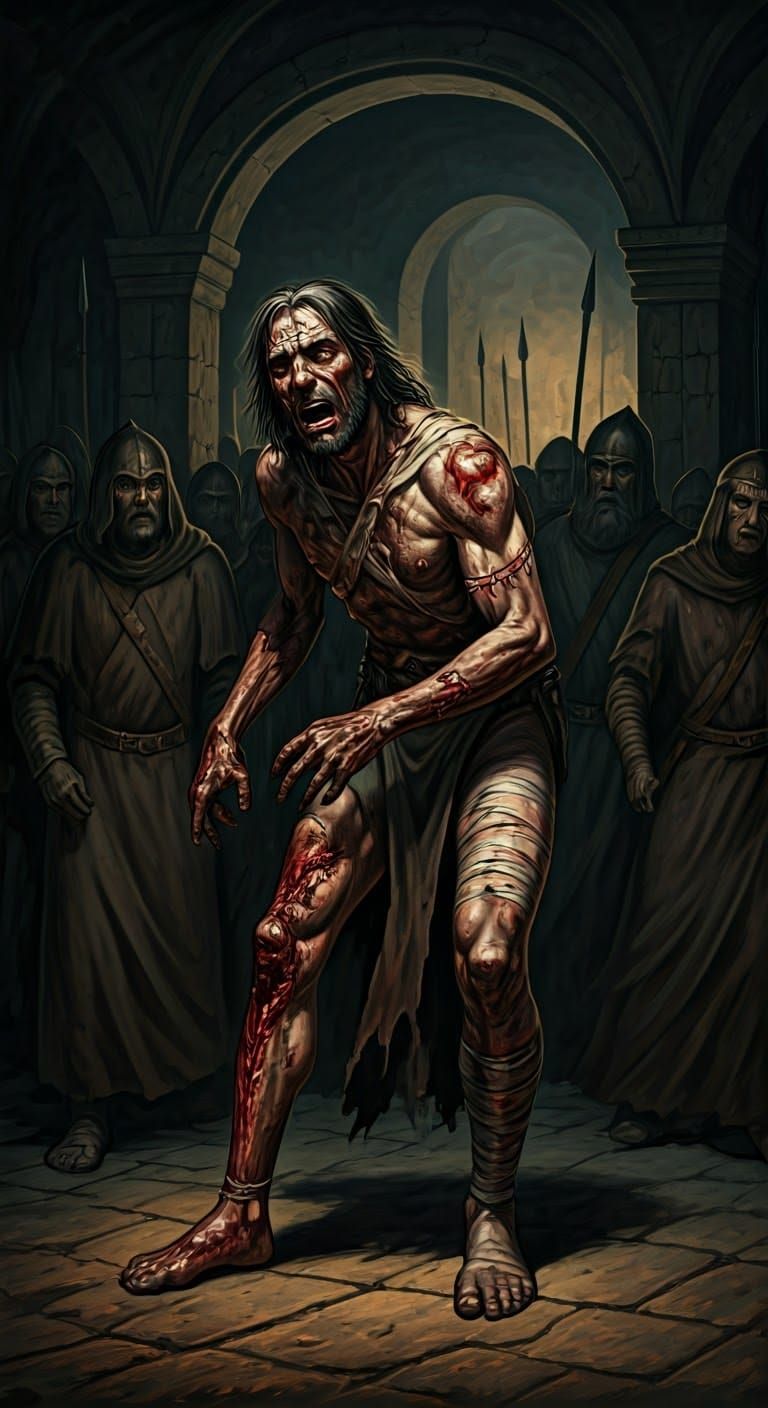 Wounded Man's Agony: 1970s Dark Fantasy Illustration