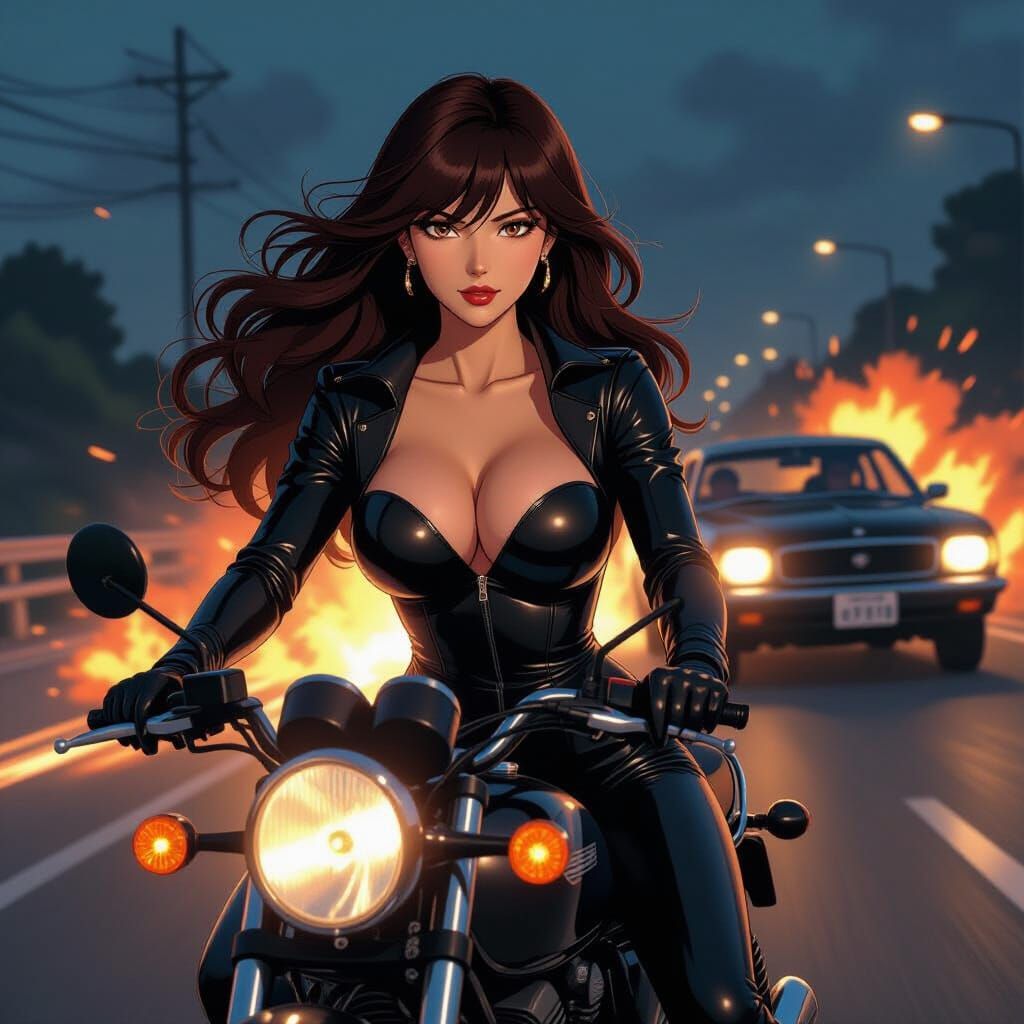 Fujiko Mine Real Life Portrait on Motorbike