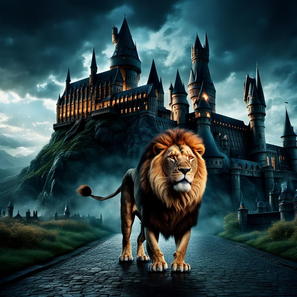 Lion Roaring at Hogwarts: Epic Digital Matte Painting