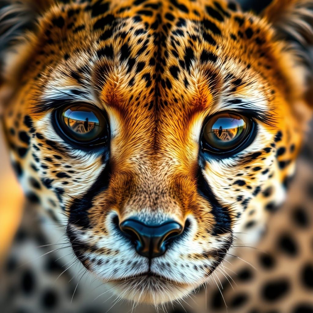 Cheetah's Mesmerizing Eyes with Whimsical Reflection