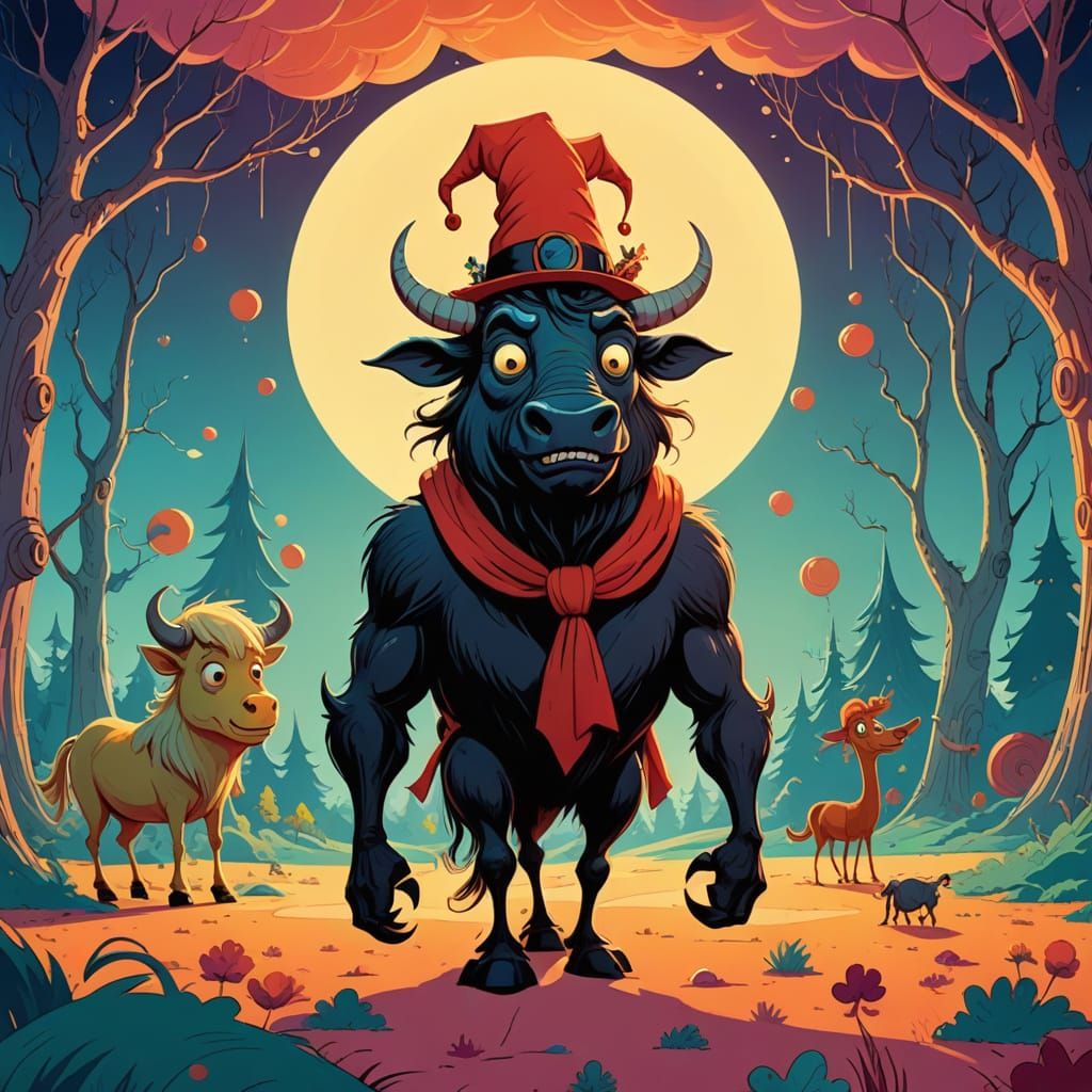 A dark cartoon scene.