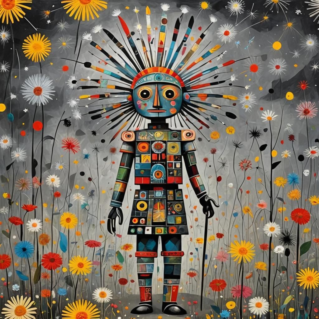 Kachina in Dandelion Dreamscape: Surreal Art