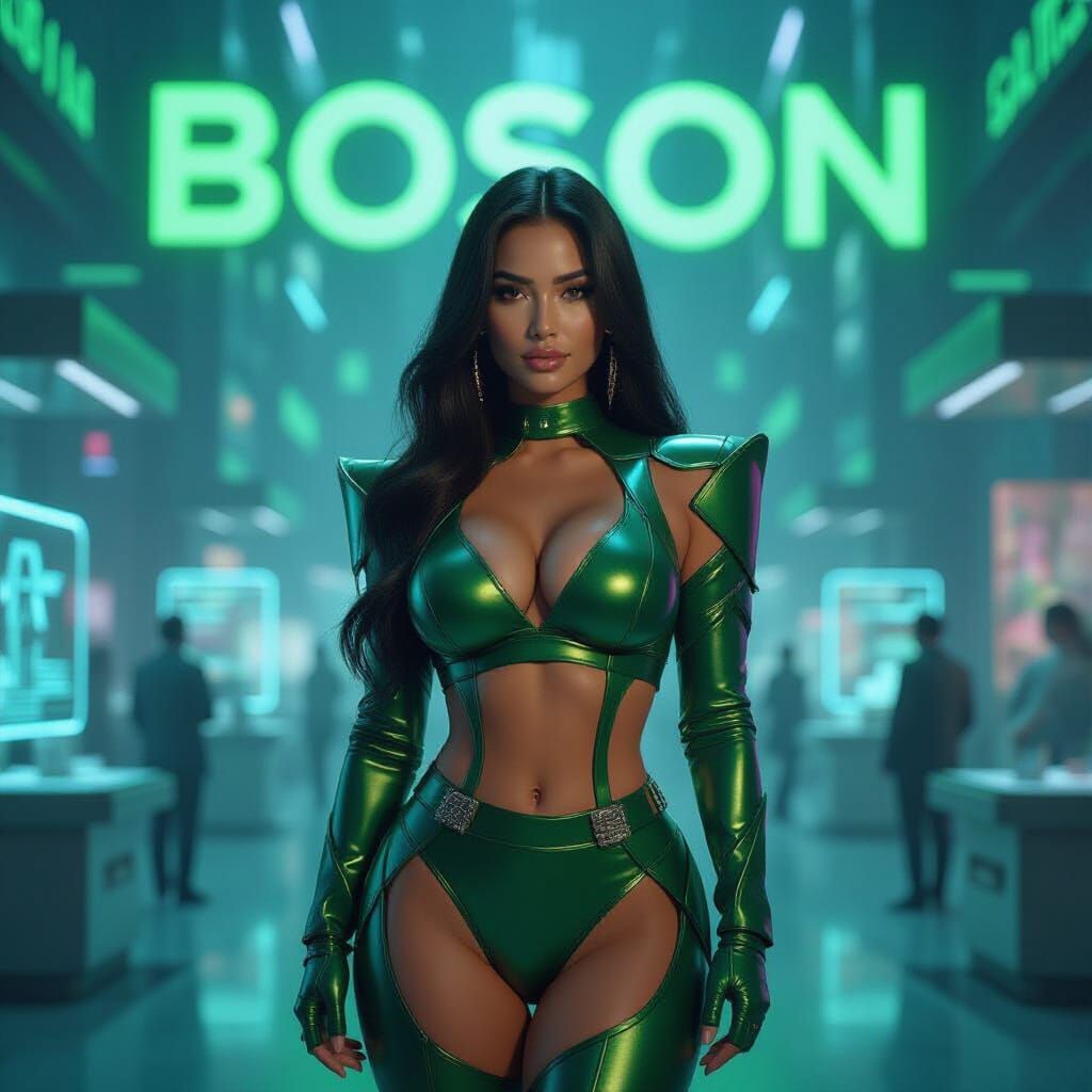 Confident Latina in Cyberpunk Cityscape