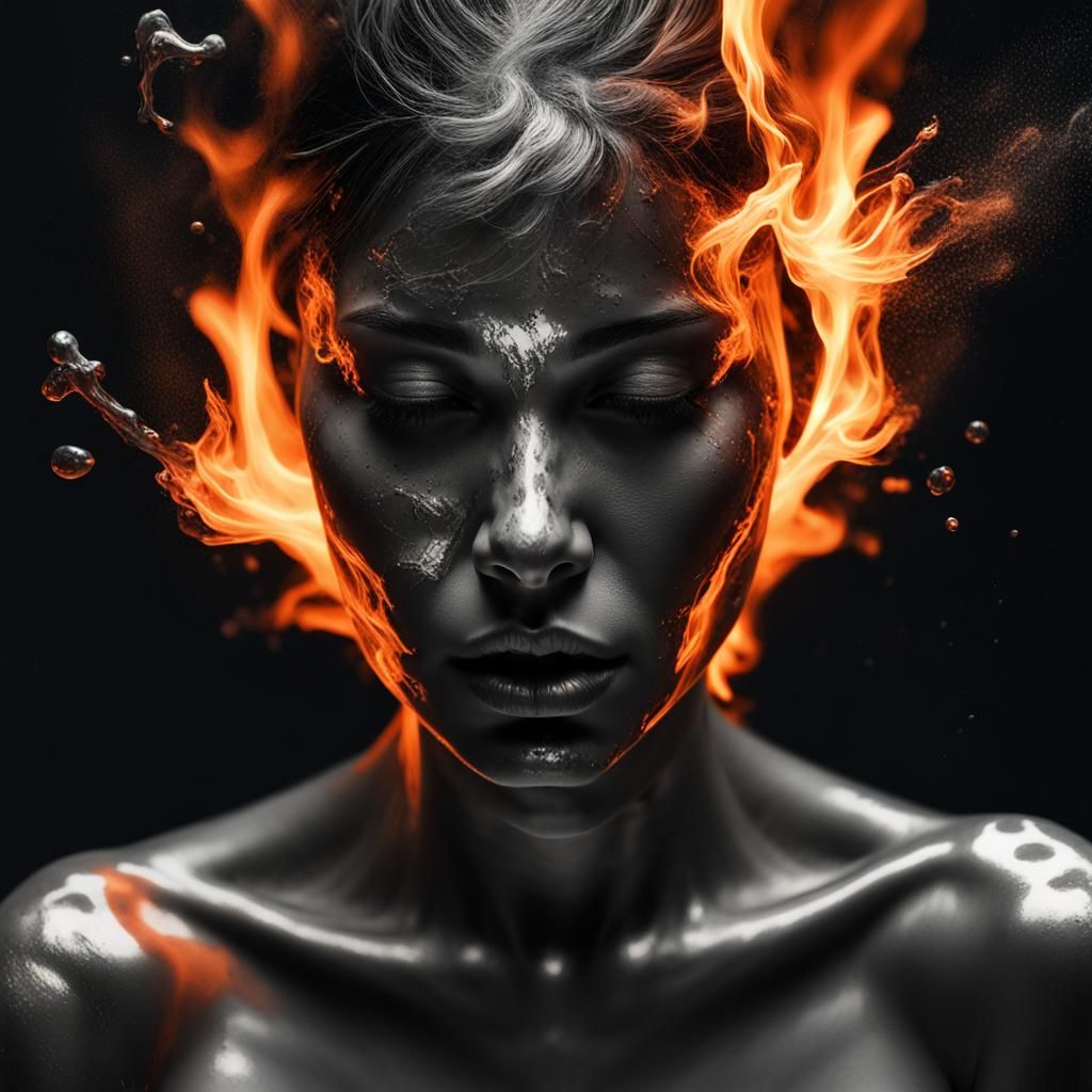 woman splashes double exposure fire