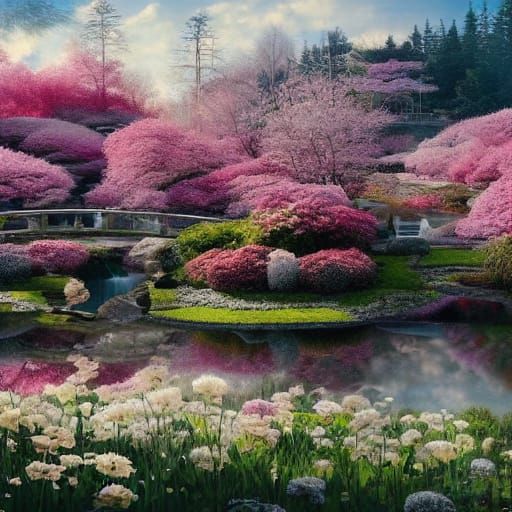 Hyperrealistic Japanese Garden Panorama