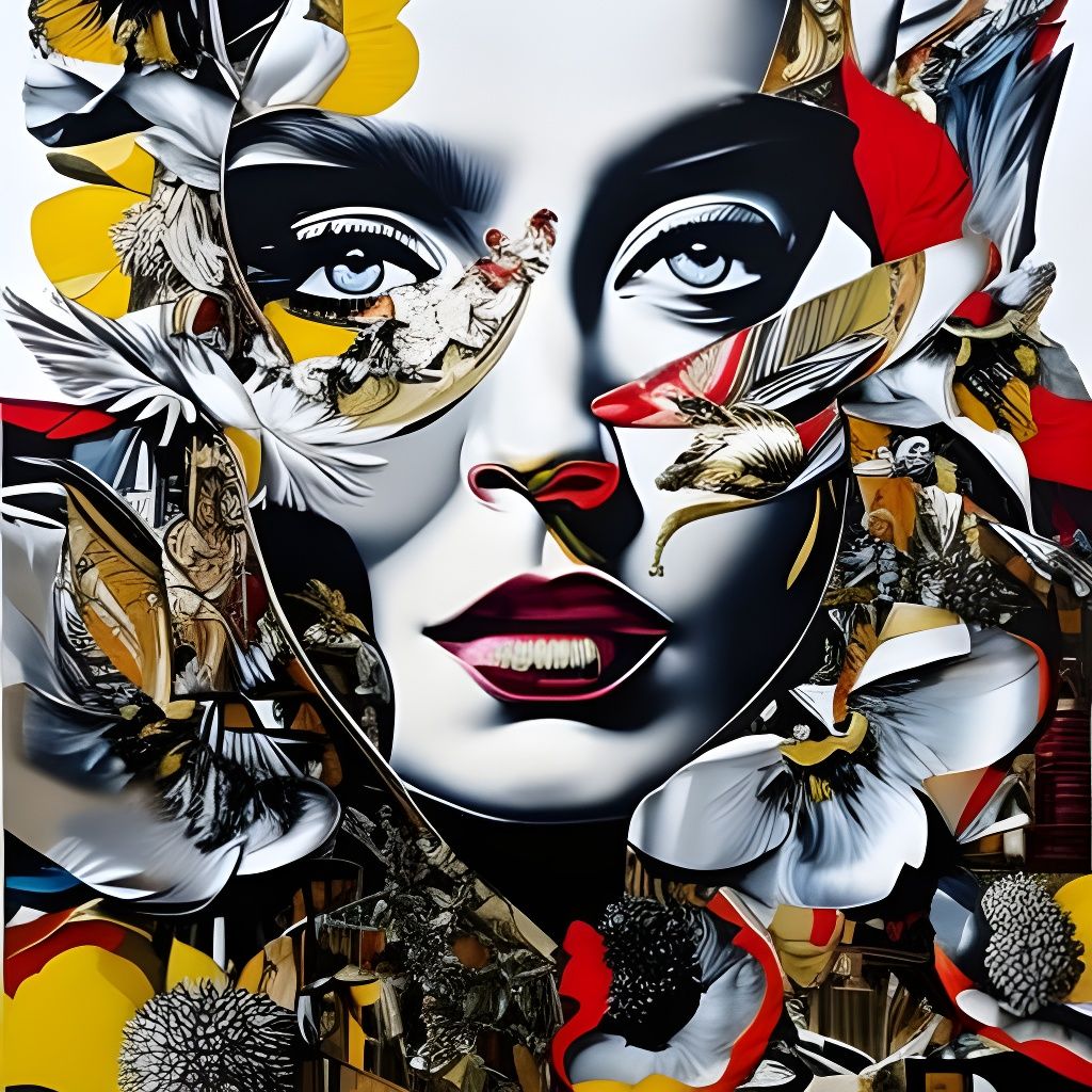 Woman with Birds and Flowers Collage