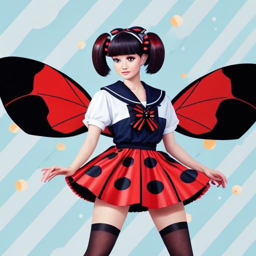 Ladybug Girl in Sailor Suit, Hyperrealistic