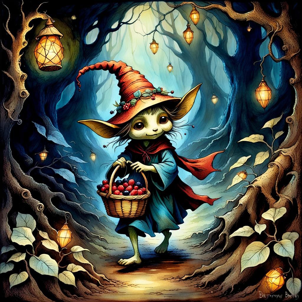 Whimsical Gnome in Dimly Lit Cavern